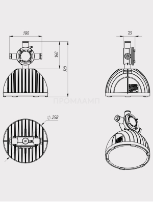 Размеры светильника Ex-FHB 05-150-50-F30